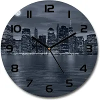 Tulup Wanduhr aus Glas 30fi Glasbild Glasuhr Gehärtetes Glas - schwarze-zeiger - New York by night