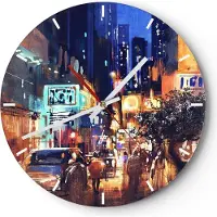 ARTTOR Wanduhr - Rund - Glasuhr - Auto Menschen Restaurant Nachtleben - 40x40cm - Schleichendes Uhrwerk - Lautlos - zum Aufhängen bereit - Dekoration Modern - Wanddekoration aus Glas - C3AR40x40-2829