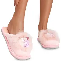 Permani Damen Hausschuhe Pantoffeln Fell Plüsch Slipper Ballegra Rosa Gr.39