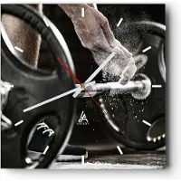 ARTTOR Wanduhr - Quadrat - Glasuhr - Sport athlet anheben fitness - 40x40cm - Schleichendes Uhrwerk - Lautlos - zum Aufhängen bereit - Dekoration Modern - Wanddekoration aus Glas - C3AC40x40-2931