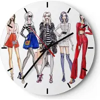 ARTTOR Wanduhr - Rund - Glasuhr - Mode Mädchen Frau Einkaufen - 30x30cm - Schleichendes Uhrwerk - Lautlos - zum Aufhängen bereit - Dekoration Modern - Wanddekoration aus Glas - C3AR30x30-2855