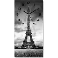 Tulup Wanduhr aus Glas – 30x60 cm - Glasbild - Glasuhr - Gehärtetes Glas -Eiffelturm Paris