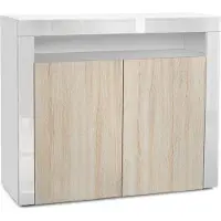 Vladon Kommode Valencia, Germany, Sideboard mit 2 Türen und 1 offenem Fach, Weiß matt/Eiche sägerau/Weiß Hochglanz (108 x 92 x 40 cm)