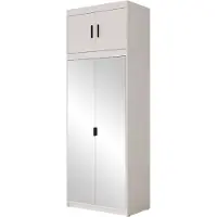 Mirjan 24 Kleiderschrank Elena 2D3S mit Frontspiegel + Schrankaufsatz, Drehtürenschrank, Garderobe mit vier Drehtüren und drei Schubladen, Kleiderstange (Farbe: Weiß)