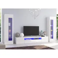 Möbelando Wohnwand Schrankwand Anbauwand Wohnzimmerwand Mediawand TV-Wand "Daiquiri I" Weiß Hochglanz