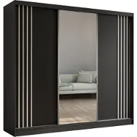 Masseno Schiebetürenschrank NELVIA 240 cm Kleiderschrank Schlafzimmer Schrank 3-türig mit Spiegel und Lamellen Schwarz