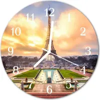 Tulup Glasuhr Wanduhr Küchenuhr Echt-Glas 30fi cm Eiffelturm mehrfarbig
