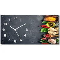 Tulup Wanduhr aus Glas – 60x30 cm - Glasbild - Glasuhr - Gehärtetes Glas - weisse-zeiger - Kräuter und Gewürze