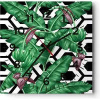ARTTOR Wanduhr - Quadrat - Glasuhr - Blatt Pflanze Blume - 30x30cm - Schleichendes Uhrwerk - Lautlos - zum Aufhängen bereit - Dekoration Modern - Wanddekoration aus Glas - C4AC30x30-3798