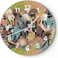 ARTTOR Wanduhr - Rund - Glasuhr - Afrikanisch Grafik Frauen - 30x30cm - Schleichendes Uhrwerk - Lautlos - zum Aufhängen bereit - Dekoration Modern - Wanddekoration aus Glas - C4AR30x30-4555