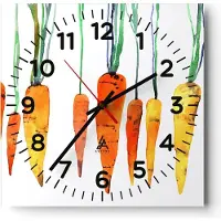 ARTTOR Wanduhr - Quadrat - Glasuhr - Karotte Gemüse - 40x40cm - Schleichendes Uhrwerk - Lautlos - zum Aufhängen bereit - Dekoration Modern - Wanddekoration aus Glas - C4AC40x40-3826