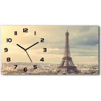 Tulup Wanduhr aus Glas – 60x30 cm - Glasbild - Glasuhr - Gehärtetes Glas - schwarze-zeiger - Eiffelturm Paris