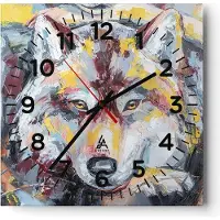 ARTTOR Wanduhr - Quadrat - Glasuhr - Öl Wolf Hund - 30x30cm - Schleichendes Uhrwerk - Lautlos - zum Aufhängen bereit - Dekoration Modern - Wanddekoration aus Glas - C4AC30x30-4673