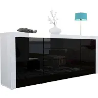 Vladon Sideboard Kommode La Paz, Germany, Korpus in Weiß Hochglanz / Front in Schwarz Hochglanz mit Rahmen in Weiß Hochglanz