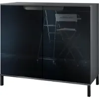Vladon Kommode Sylt V3, Moderner Küchenschrank mit 2 großen Türen Anthrazit matt / Schwarz Hochglanz (92,5 x 83.5 x 35)