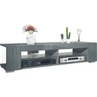 Vladon Lowboard Movie, TV-Kommode mit 4 offenen Fächern und Zierleisten, Anthrazit matt/Grau Hochglanz (134,5 x 30,5 x 38,5 cm)