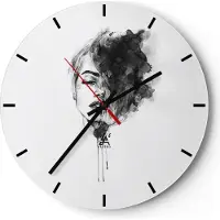 ARTTOR Wanduhr - Rund - Glasuhr - Frau Gesicht Abstraktion - 30x30cm - Schleichendes Uhrwerk - Lautlos - zum Aufhängen bereit - Dekoration Modern - Wanddekoration aus Glas - C3AR30x30-4934
