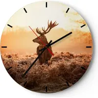 ARTTOR Wanduhr - Rund - Glasuhr - Hirsch Natur Feld - 30x30cm - Schleichendes Uhrwerk - Lautlos - zum Aufhängen bereit - Dekoration Modern - Wanddekoration aus Glas - C3AR30x30-3632