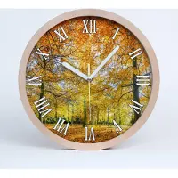 Tulup Holzuhr 25fi cm wanduhr - weiße Spitzen - Herbstwald