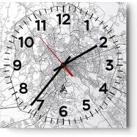 ARTTOR Wanduhr - Quadrat - Glasuhr - Stadt Karte Rom - 40x40cm - Schleichendes Uhrwerk - Lautlos - zum Aufhängen bereit - Dekoration Modern - Wanddekoration aus Glas - C4AC40x40-4682