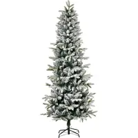 HOMCOM Künstlicher verschneiter Weihnachtsbaum 210 cm mit 784 feuerfesten Zweigspitzen und Stahlständer, Weihnachtsdekoration für drinnen, Ø95 x 210 cm, Grün und Weiß