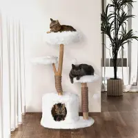 Markenlos Kratzbaum Natur Holz Katzenbaum XXL 109cm mit Höhle und Hängespielzeug, Katzenmöbel im nordischen Design