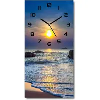 Tulup Wanduhr aus Glas – 30x60 cm - Glasbild - Glasuhr - Gehärtetes Glas -Sonnenuntergang Strand