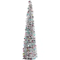 Lixada 4.9ft PET faltbare künstliche Weihnachtsbaum Pailletten Pop Up Xmas Baum für Haus Urlaub Dekoration Silber farbenfroh