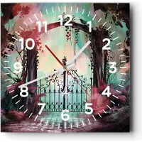 ARTTOR Wanduhr - Quadrat - Glasuhr - Fantasie Tor Garten - 30x30cm - Schleichendes Uhrwerk - Lautlos - zum Aufhängen bereit - Dekoration Modern - Wanddekoration aus Glas - C4AC30x30-4517