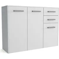 Masseno Kommode SCALINI 113 cm Sideboard mit 2 Schubladen und 3 Türen für Wohnzimmer Schlafzimmer Modern 113x33x82 cm Weiß / Weiß