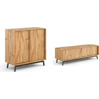 Feldmann-Wohnen Wohnzimmer-Set Modern Loft Wohnwand Massivholz geölt Ausführung wählbar,Weinregal mit Lowboard,Eiche Natur