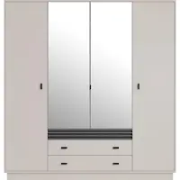 Masseno Drehtürenschrank PUNTO 200/210/56cm 4-türig mit Spiegel Kaschmir