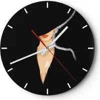 ARTTOR Wanduhr - Rund - Glasuhr - Schwarz Frau Hut - 40x40cm - Schleichendes Uhrwerk - Lautlos - zum Aufhängen bereit - Dekoration Modern - Wanddekoration aus Glas - C3AR40x40-4341