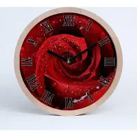 Tulup Holzuhr 30fi cm wanduhr - schwarze Spitzen - Tropfen auf Rose