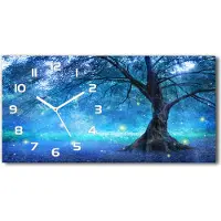 Tulup Wanduhr aus Glas – 60x30 cm - Glasbild - Glasuhr - Gehärtetes Glas - weisse-zeiger - Geheimnisvoller Wald