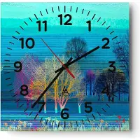 ARTTOR Wanduhr - Quadrat - Glasuhr - Bäume Wiese Sommer - 30x30cm - Schleichendes Uhrwerk - Lautlos - zum Aufhängen bereit - Dekoration Modern - Wanddekoration aus Glas - C4AC30x30-4100