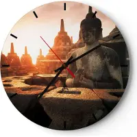 ARTTOR Wanduhr - Rund - Glasuhr - Buddha Glaube Asien - 30x30cm - Schleichendes Uhrwerk - Lautlos - zum Aufhängen bereit - Dekoration Modern - Wanddekoration aus Glas - C3AR30x30-4026