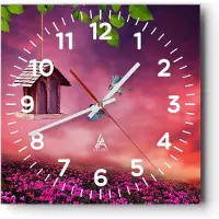 ARTTOR Wanduhr - Quadrat - Glasuhr - Vögel Wiese Garten Dekoration - 30x30cm - Schleichendes Uhrwerk - Lautlos - zum Aufhängen bereit - Dekoration Modern - Wanddekoration aus Glas - C4AC30x30-3115