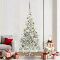 vidaXL Weihnachtsbaum mit dekorativen Saitenlichtern Silber 210 cm PET, Künstliche Weihnachtsbäume Design Möbel Neu