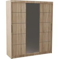 Masseno Schiebetürenschrank RIETI 180/215/60 cm 3-türig Schlafzimmer Schrank Kleiderschrank mit Spiegel Sonoma Eiche