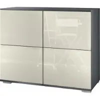 Vladon Kommode Rova V3, Moderner Küchenschrank mit 4 Push-to-Open Türen Anthrazit matt / Creme Hochglanz (92,5 x 75.5 x 35)