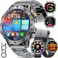 Lige Herren Smartwatch mit Telefonfunktion, 1000 mAh Akku, 1,7 Zoll HD Display, LED-Taschenlampe, 110+ Sportmodi, IP68
