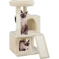 Yaheetech Kratzbaum Stabiler Katzenbaum 91 cm Katzenkratzbaum mit 2 Häuschen Sisal-Kratzstangen und Kuschelige Spielball Kletterbaum für Katzen, Beige