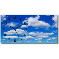 Tulup Wanduhr aus Glas – 60x30 cm - Glasbild - Glasuhr - Gehärtetes Glas - schwarze-zeiger - Wolken im Himmel