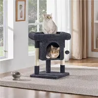 Yaheetech Kleiner Kratzbaum Katzenbaum 60 cm H, mit Sisalstämmen & Höhle, Schwarz