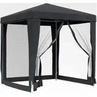 Markenlos Partyzelt mit 4 Mesh-Seitenwänden, Gartenzelt, Festzelt, Pavillon, Gartenpavillon, Gazebo, Gartenlaube, Bierzelt, Faltzelt, Camping, Anthrazit, 2x2 m, HDPE