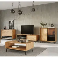 Lomadox Wohnmöbel Set braun MATOLA-163 Massiv aus Eiche 4-teilig mit Couchtisch