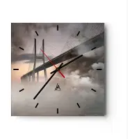 ARTTOR Wanduhr - Quadrat - Glasuhr - Brücke Nebel Wasser - 40x40cm - Schleichendes Uhrwerk - Lautlos - zum Aufhängen bereit - Dekoration Modern - Wanddekoration aus Glas - C3AC40x40-3525