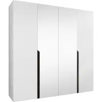 Mirjan 24 Kleiderschrank Mila 2 200 mit Spiegel, Schlafzimmer, Kleiderschrank, mit vier Drehturen und mit zwei Kleiderstange, Modern, Garderobenschrank (Farbe: Weiß + Schwarz)