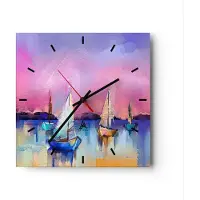 ARTTOR Wanduhr - Quadrat - Glasuhr - Segelboot See - 30x30cm - Schleichendes Uhrwerk - Lautlos - zum Aufhängen bereit - Dekoration Modern - Wanddekoration aus Glas - C3AC30x30-4099